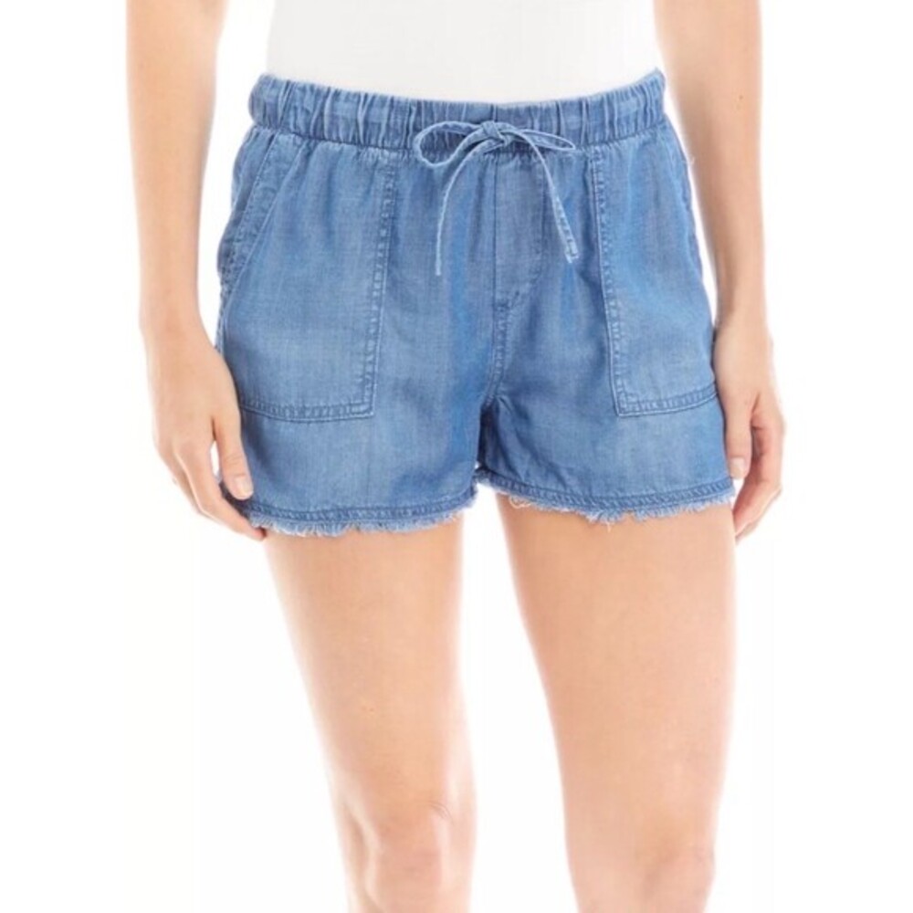 For The Republic Pull-On Shorts Womens Blue Denim Frayed